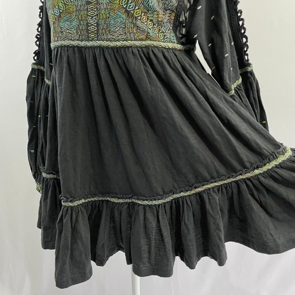 New Free People Much Love Embroidered Long Sleeve Tunic Top Washed Black Size XS - Picture 8 of 16